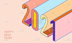 2021等距3d字母，排版数字，新年快乐插图。