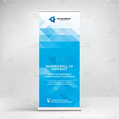 折叠式横幅设计，现代几何风格的广告，演示，会议，展览。