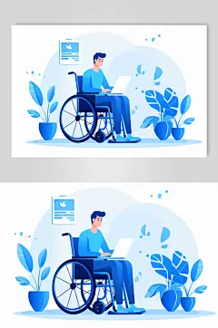 AI数字艺术扁平风残疾人人物插画