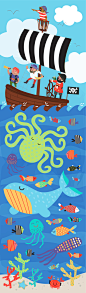 AH23_LK12_Pirates_Pirate-Ship_Jolly-Roger_Captain_Parrot_Ocean_Underwater_Sea-Creatures_Fish_Octopus_Jellyfish_Squid_Crab.jpg