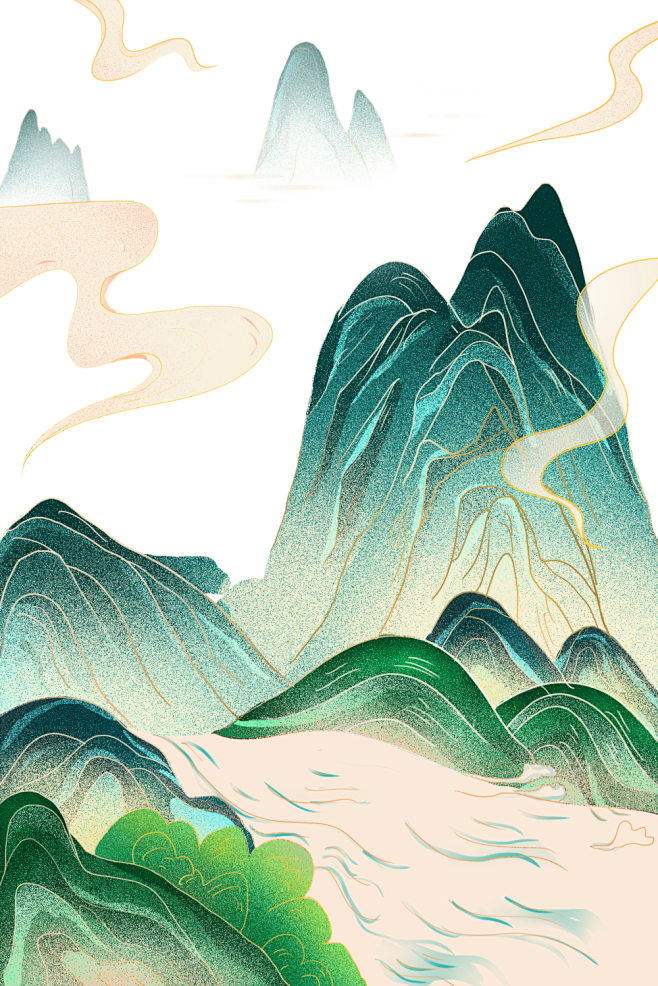 国潮 山水 插画 矢量 山水图形 免抠素材 PNG (62)