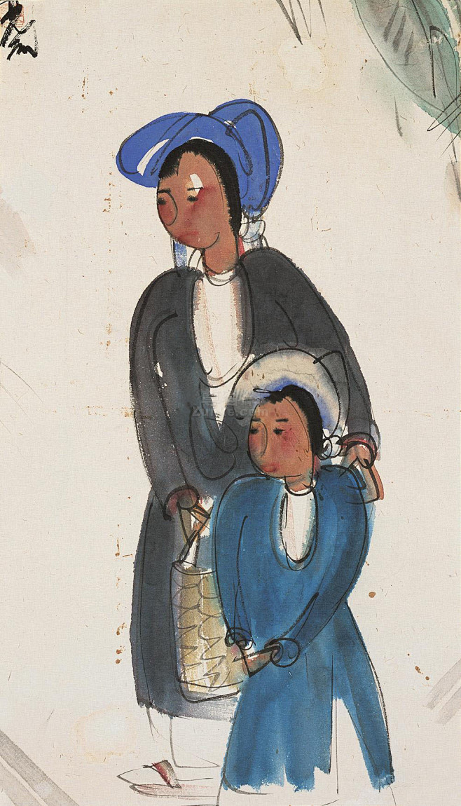 林风眠 母女图 镜片 设色纸本作品欣赏