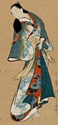 thekimonogallery:    Standing courtesan. Hanging scroll; ink and color on paper, 1704-1716, Japan by artist Kaigetsudo Doshu.  MFA  (William Sturgis Bigelow Collection)
