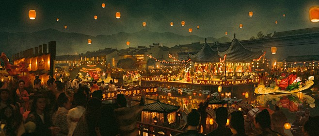 古代华灯夜景气氛图