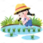 手绘-校园课外活动贴纸-插秧
