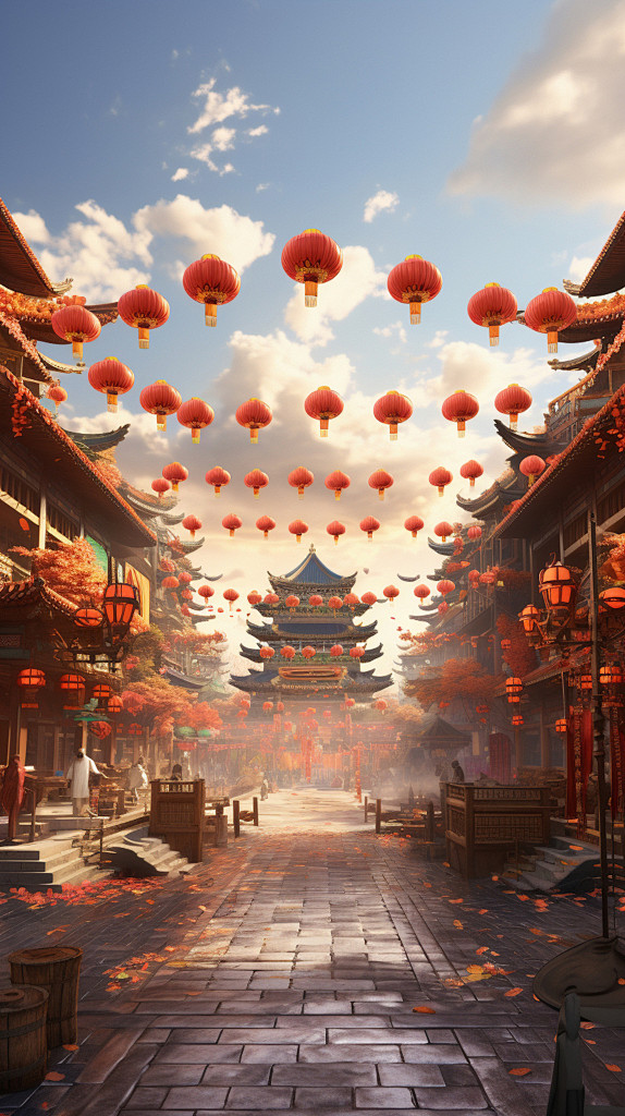 古风街道灯笼街道街道背景素材