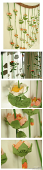 【花朵门帘】用布艺制作成花朵，一朵一朵的浪漫装饰门框，别有一番风味吧~~
