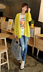 美美的鹅黄针织外衫！再配一件可爱猫头鹰T恤，休闲又时尚呢！http://qiaoguliang.com/