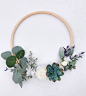 Succulent hoop wreath, Succulent Wreath, Green, purple and white spring wreath, Minimal hoop wreath, Boho wedding hoop bouquet