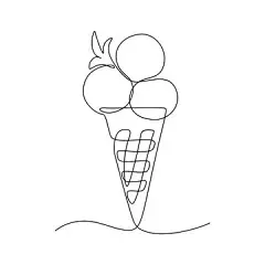一笔画 | 图源免费EPS文件 |Ice cream balls in waffle cone in continuous line art drawing style. Black line sketch on white background. Vector illustration