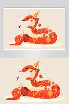 AI数字艺术新年蛇年卡通蛇插画