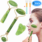 Amazon.com: EAONE 5 in 1 Jade Roller Eyes Facial Massage Kit Skin Roller, including 1Pc Double Head Jade Roller, 1Pc Single Head Jade Roller, 1Pc Gua Sha Tool, 2Pcs Face Mask Brush for Face Eyeball Neck Massage: Beauty