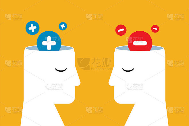两个有积极和消极心态的人。矢量图