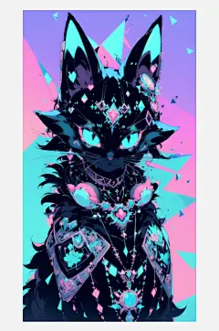 数字艺术超现实插画镭射猫插画创意猫装饰画-众图网