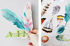梦幻日系小清新手绘水彩羽毛插画背景底纹手账PNG设计素材 (6)