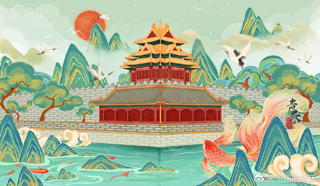 墨心绘意超话一批比较简单的国潮建筑，各...