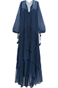 Chloé - 分层式细皱真丝薄绸超长连衣裙 : 海军蓝色真丝薄绸
 套头款
 100% 真丝
 干洗
 法国制造