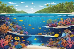 珊瑚海水海洋馆水族馆小鱼海洋插画图片