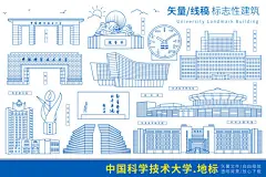 中国科学技术大学地标建筑ai矢量素材线稿