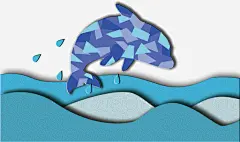 创意海豚立体剪纸插画高清素材 剪纸 手绘 插画设计 海洋 海豚 海豚剪纸插画 海豚插画 免抠png 设计图片 免费下载