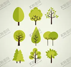 绿色清新树木 【酷图网】绿色,松树,杨树,榆树,梧桐树,eps,ai,矢量,高清图片,素材,