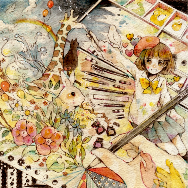 イチ子 水彩插画欣赏 萌 漫画 水彩 日...