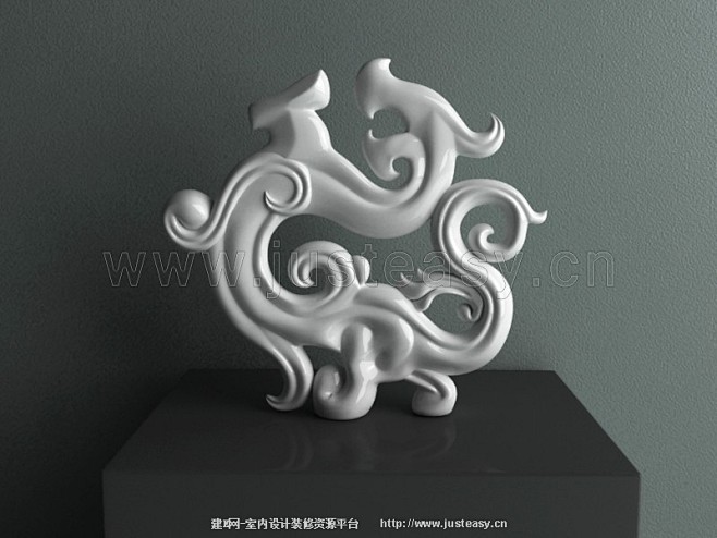 中式抽象陶瓷摆件龙3d模型下载[id:7...