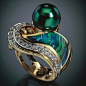 Tahitian Black Pearl/Opal/Diamond Ring by Randy Polk Designs (=)