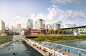 Rendering of floating pool, kayak launch, and terraced seating by the water's edge