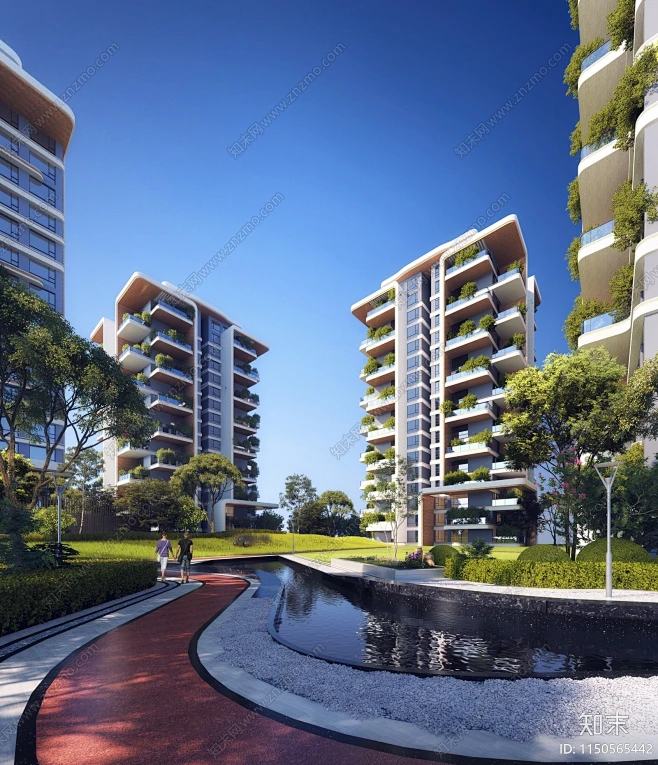 现代小区建筑 四代住宅 板式洋房 效果图欣赏_【知末效果图】-花瓣网