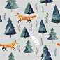 水彩手绘森林动物麋鹿狐狸兔子松树枝叶PNG免抠设计素材  (3)