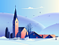 Winter morning illustration morning snow building winter