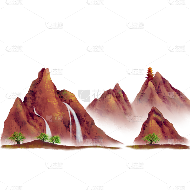 古风山水背景插画素材