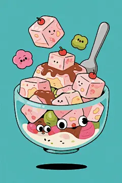 网红爆款炒酸奶甜品插画绘画