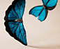 Soft Sculpture Blue Morpho Butterfly Dupioni Silk Brooch Folded Wings