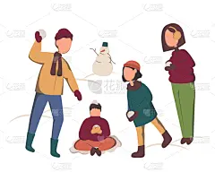 家庭,雪球,人,幸福,动画片,女儿,丈夫,妻子,传单,扔
