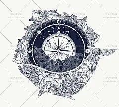 40号创意欧美时尚流行宇航员圆形十字架花纹纹身线稿矢量图案素材-淘宝网