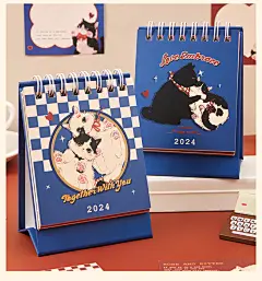 猫咪日历2024年台历新款桌面摆件创意美式复古迷你小月历记事本-淘宝网