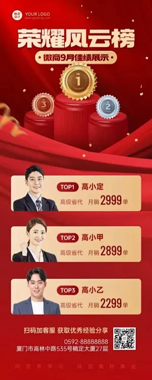 微商销售业绩表彰排行榜喜报喜庆人物长图海...