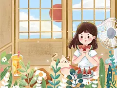 小暑清凉夏日吃西瓜的小女孩图片下载