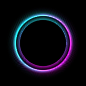 Neon circle with dots light effect on black background.