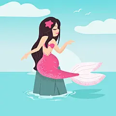 手绘美丽的美人鱼卡通插画矢量图设计素材