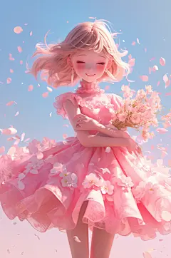 AI数字艺术春季捧花女孩人物模型-众图网
