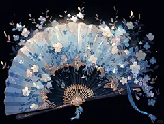 折扇｜古风扇子配饰设计插画素材-midjourney