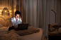 Free photo full shot man working on laptop indoors