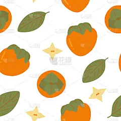 柿子无缝图案手绘。向量,极简主义。墙纸，背景，纺织品，包装纸。水果、树叶、花朵。