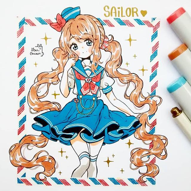 马克笔人物女孩手绘