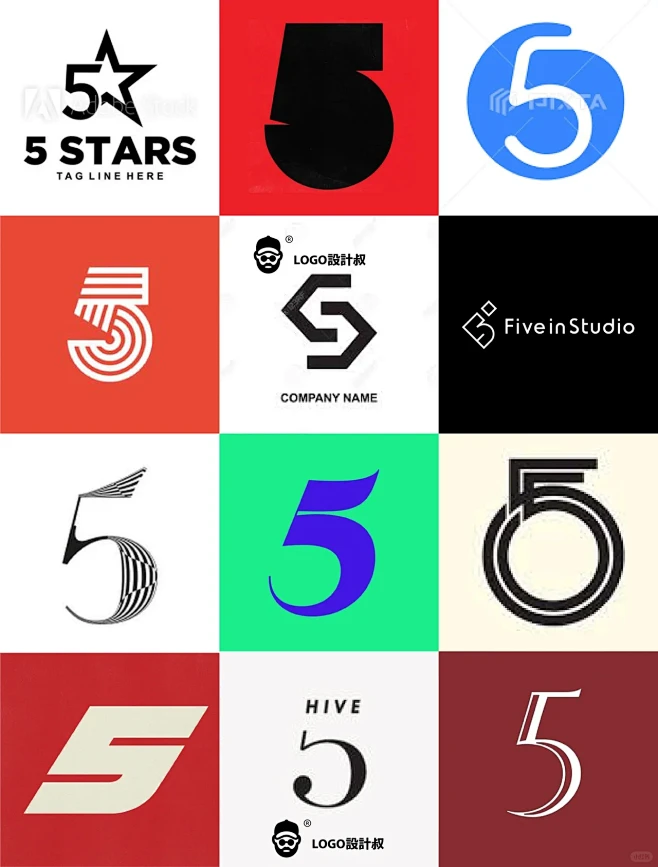 灵感采集5️⃣99个数字5元素图形log...