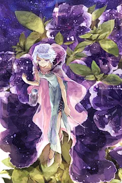 #植物擬人化 地に咲く星空 - .con°F的插画 - pixiv : 「曇模様つづきで星が見られない？私のところへおいでなさいな。星はもう空だけのものじゃないのよ」七夕だからササだとか梅雨だからアジサイだとかも考えたけど7月の七夕→星 ということで、人工的にも見えるくら
