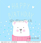 Happy Birthday vector greeting card with cute bear. Cartoon illustration. Sweet and lovely design. Doodle style. Trendy design. Tender colors.